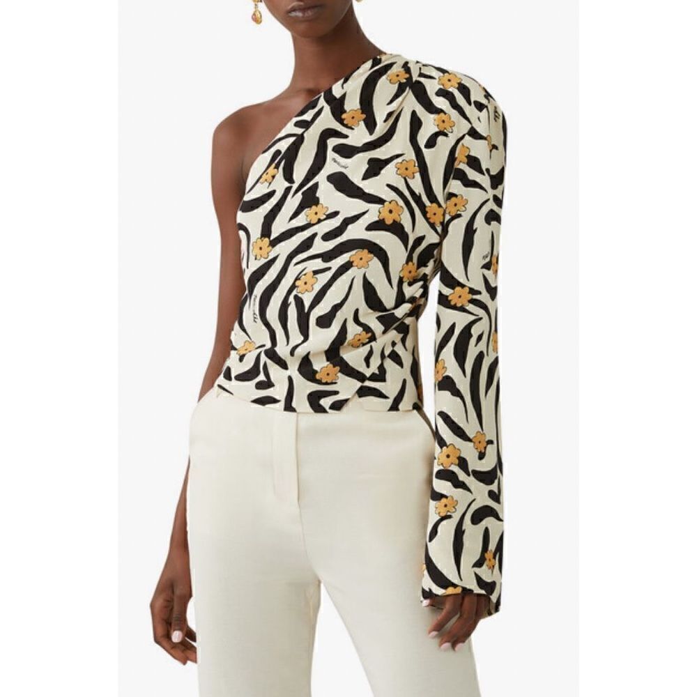 NANUSHKA Laurine Asymmetric One Sleeve Top in Animal sprint NWOT Size Large